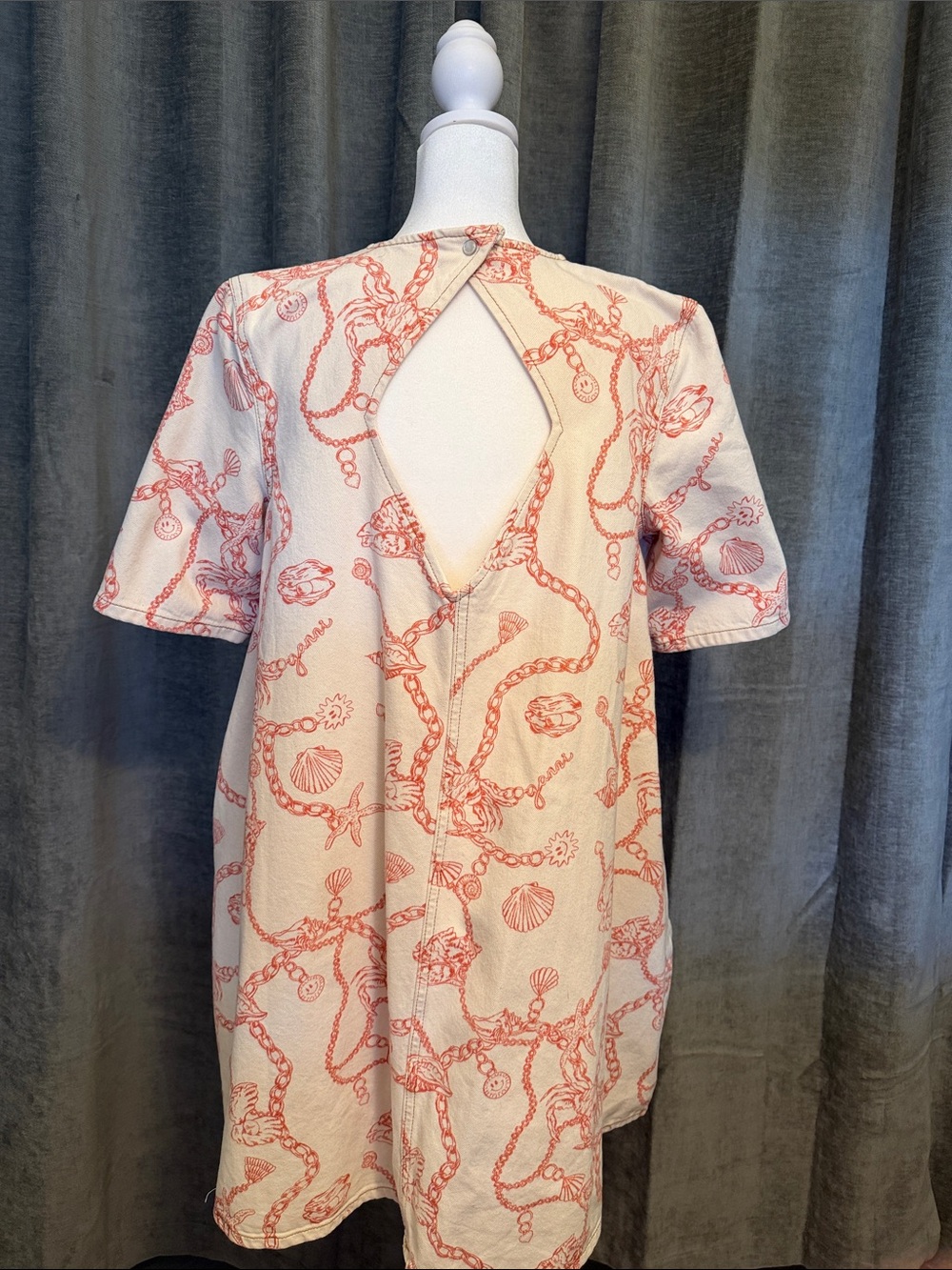 Ganni Cream Mini Dress with Coral Rope & Shell Print - Picture 3 of 7